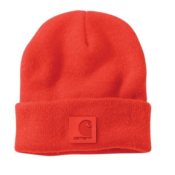 Red Carhartt Tonal Patch Beanie Hat NEW - Picture 1 of 3